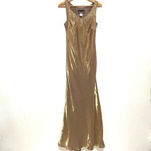 Alex Evenings Woman Bronze Floral Beads Gown Dress Size 10